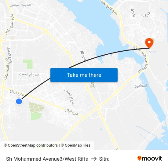 Sh Mohammed Avenue3/West Riffa to Sitra map