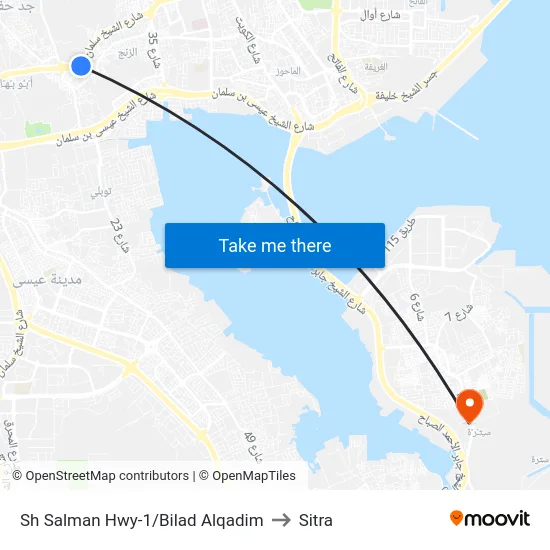 Sh Salman Hwy-1/Bilad Alqadim to Sitra map