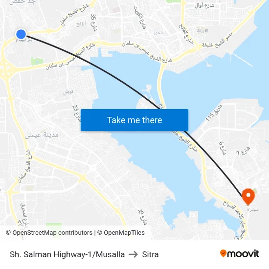 Sh. Salman Highway-1/Musalla to Sitra map