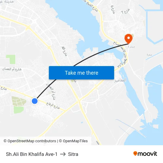 Sh.Ali Bin Khalifa Ave-1 to Sitra map