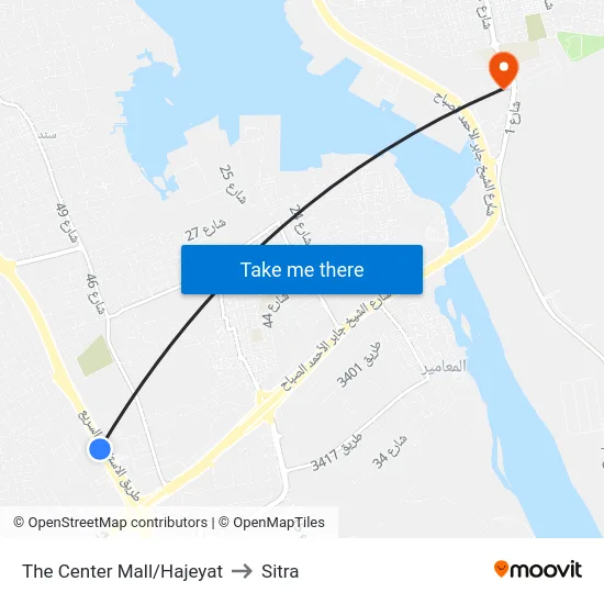 The Center Mall/Hajeyat to Sitra map
