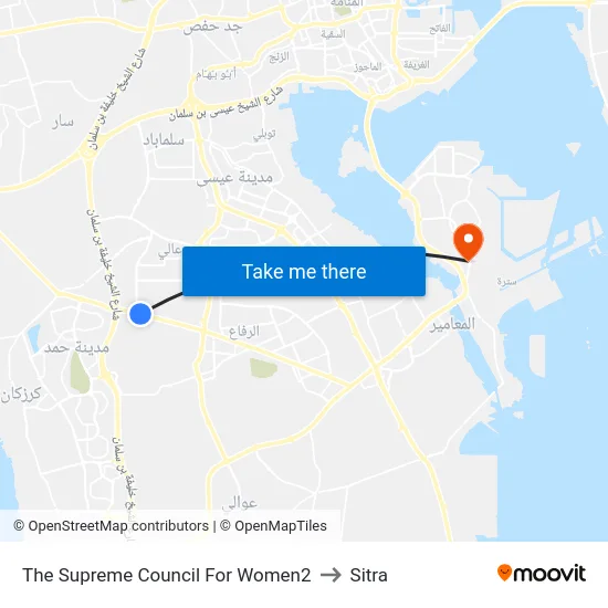 The Supreme Council For Women2 to Sitra map