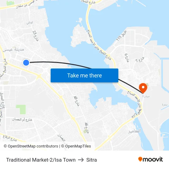 Traditional Market-2/Isa Town to Sitra map