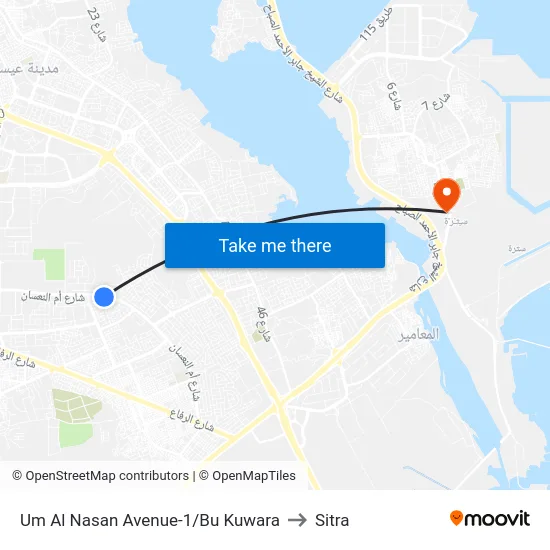 Um Al Nasan Avenue-1/Bu Kuwara to Sitra map