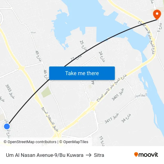 Um Al Nasan Avenue-9/Bu Kuwara to Sitra map