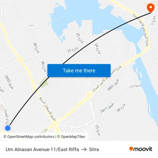 Um Alnasan Avenue-11/East Riffa to Sitra map