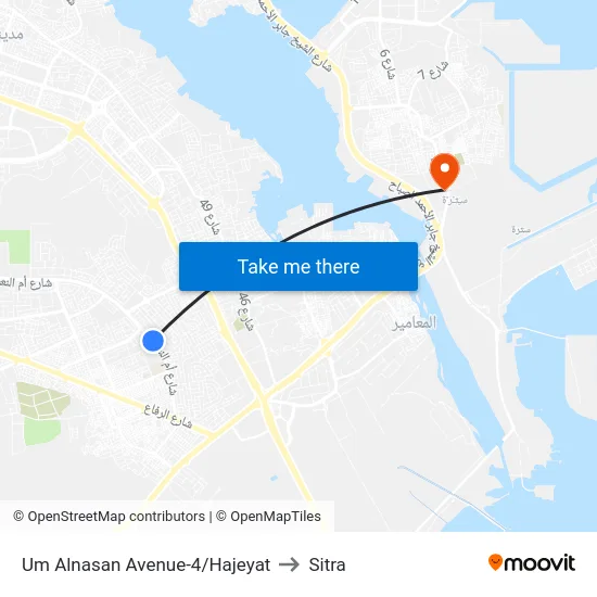 Um Alnasan Avenue-4/Hajeyat to Sitra map