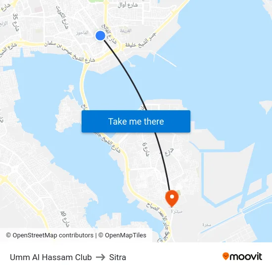 Umm Al Hassam Club to Sitra map