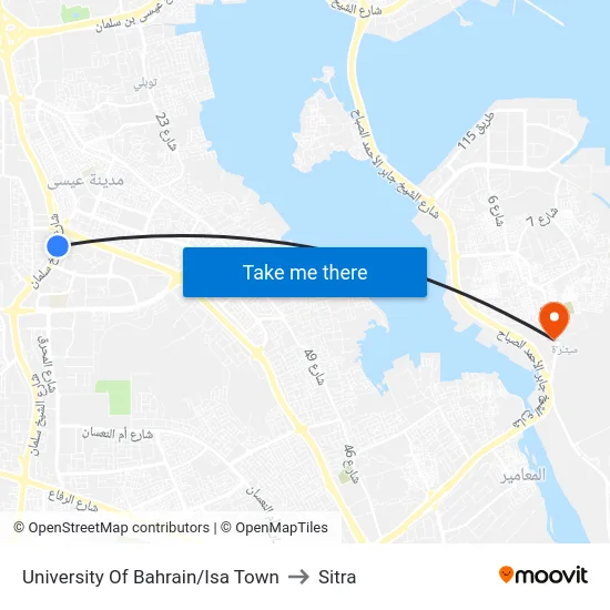 University Of Bahrain/Isa Town to Sitra map