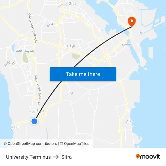 University Terminus to Sitra map