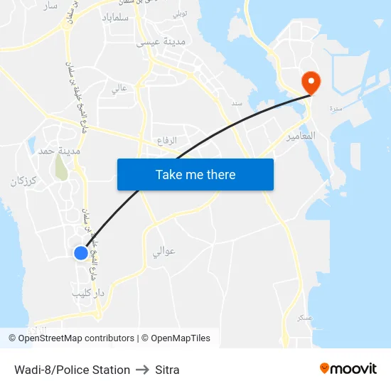 Wadi-8/Police Station to Sitra map