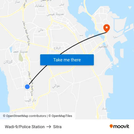 Wadi-9/Police Station to Sitra map