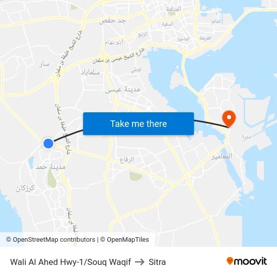 Wali Al Ahed Hwy-1/Souq Waqif to Sitra map