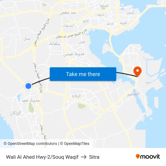 Wali Al Ahed Hwy-2/Souq Waqif to Sitra map
