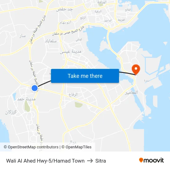 Wali Al Ahed Hwy-5/Hamad Town to Sitra map