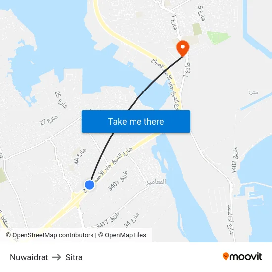 Nuwaidrat to Sitra map