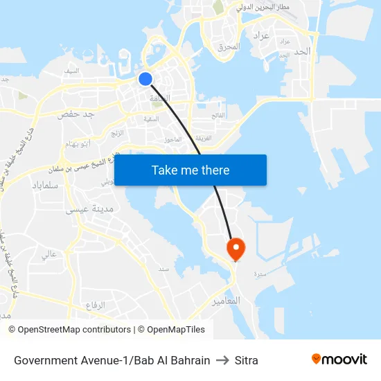 Government Avenue-1/Bab Al Bahrain to Sitra map