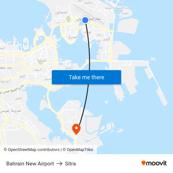 Bahrain New Airport to Sitra map