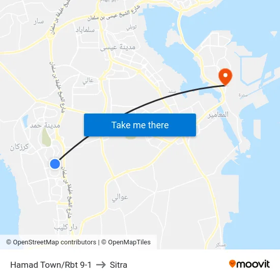 Hamad Town/Rbt 9-1 to Sitra map