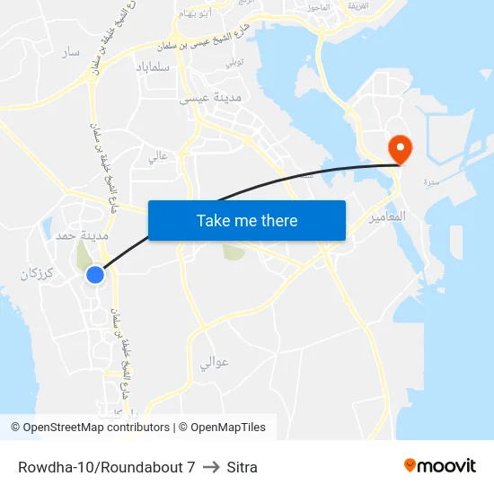 Rowdha-10/Roundabout 7 to Sitra map