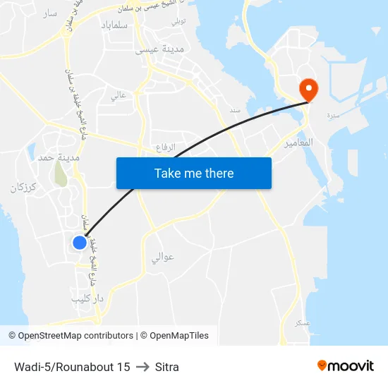Wadi-5/Rounabout 15 to Sitra map