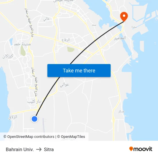 Bahrain Univ. to Sitra map