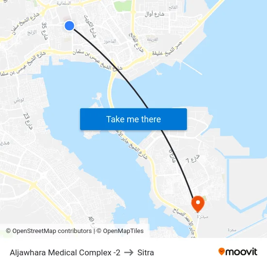 Aljawhara Medical Complex -2 to Sitra map