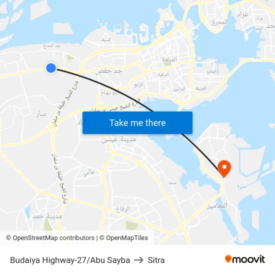 Budaiya Highway-27/Abu Sayba to Sitra map