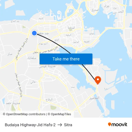 Budaiya Highway-Jid Hafs-2 to Sitra map