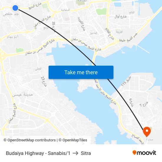 Budaiya Highway - Sanabis/1 to Sitra map