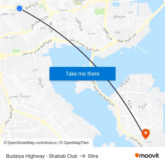 Budaiya Highway - Shabab Club to Sitra map