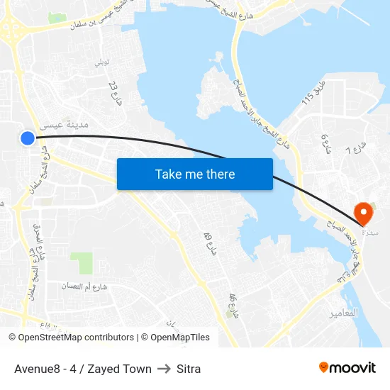 Avenue8 - 4 / Zayed Town to Sitra map