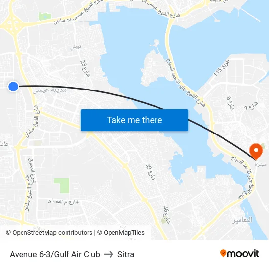Avenue 6-3/Gulf Air Club to Sitra map