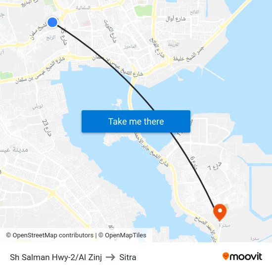 Sh Salman Hwy-2/Al Zinj to Sitra map