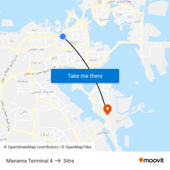 Manama Terminal 4 to Sitra map
