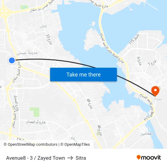 Avenue8 - 3 / Zayed Town to Sitra map
