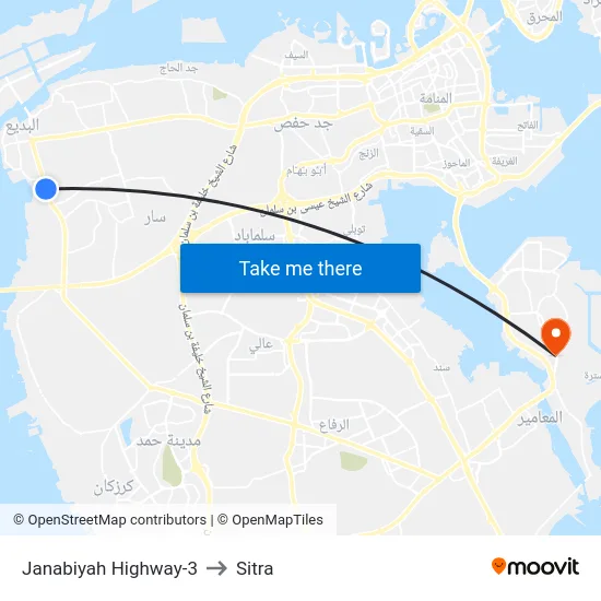 Janabiyah Highway-3 to Sitra map