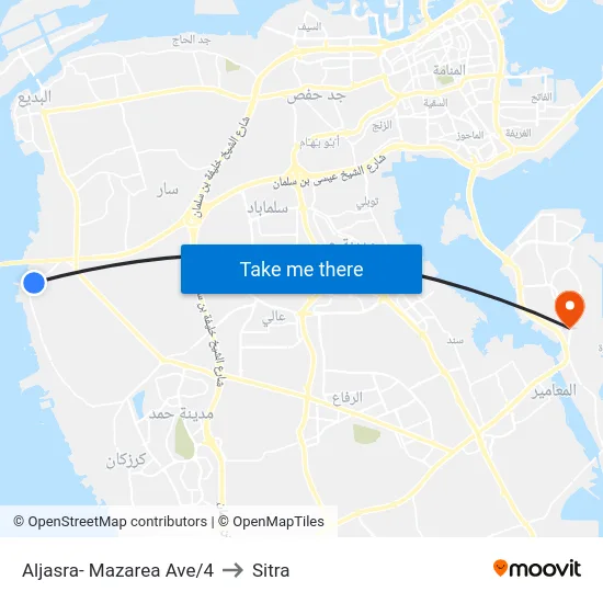 Aljasra- Mazarea Ave/4 to Sitra map
