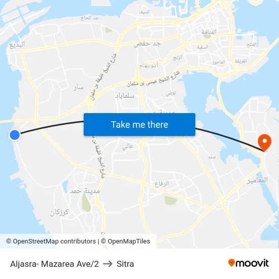 Aljasra- Mazarea Ave/2 to Sitra map