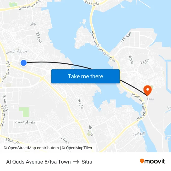 Al Quds Avenue-8/Isa Town to Sitra map