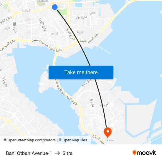 Bani Otbah Avenue-1 to Sitra map