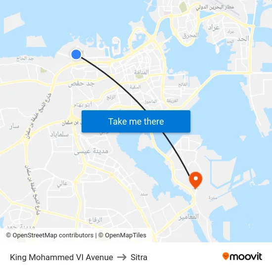 King Mohammed VI Avenue to Sitra map
