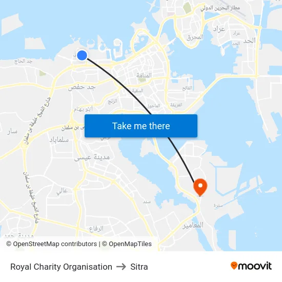 Royal Charity Organisation to Sitra map