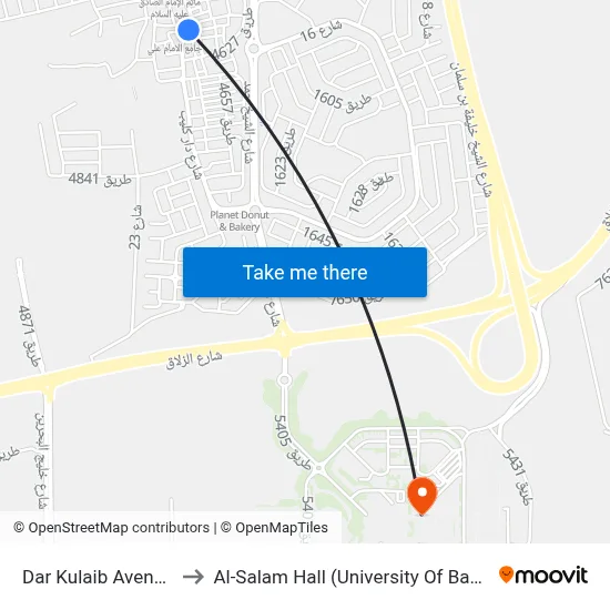 Dar Kulaib Avenue-5 to Al-Salam Hall (University Of Bahrain) map