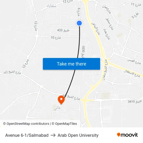 Avenue 6-1/Salmabad to Arab Open University map