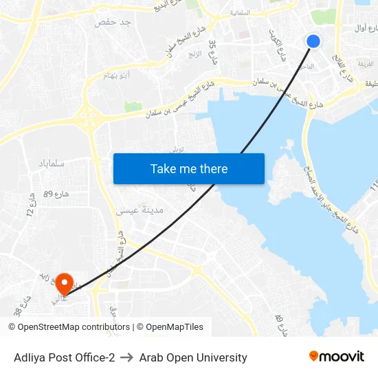 Adliya Post Office-2 to Arab Open University map