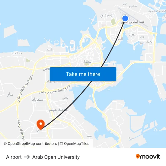 Airport to Arab Open University map