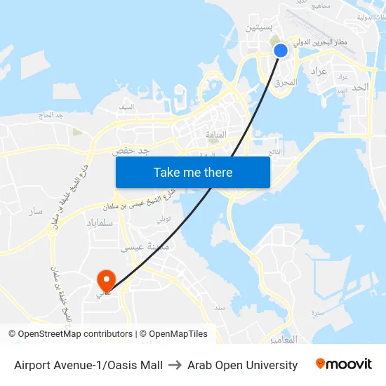 Airport Avenue-1/Oasis Mall to Arab Open University map