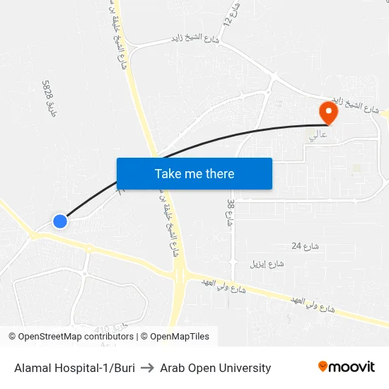 Alamal Hospital-1/Buri to Arab Open University map
