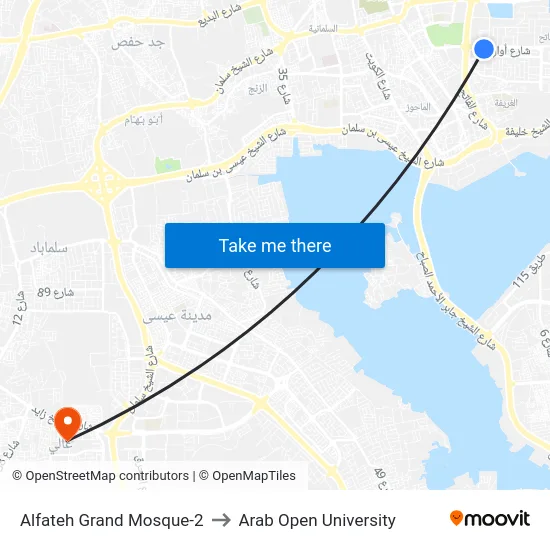 Alfateh Grand Mosque-2 to Arab Open University map
